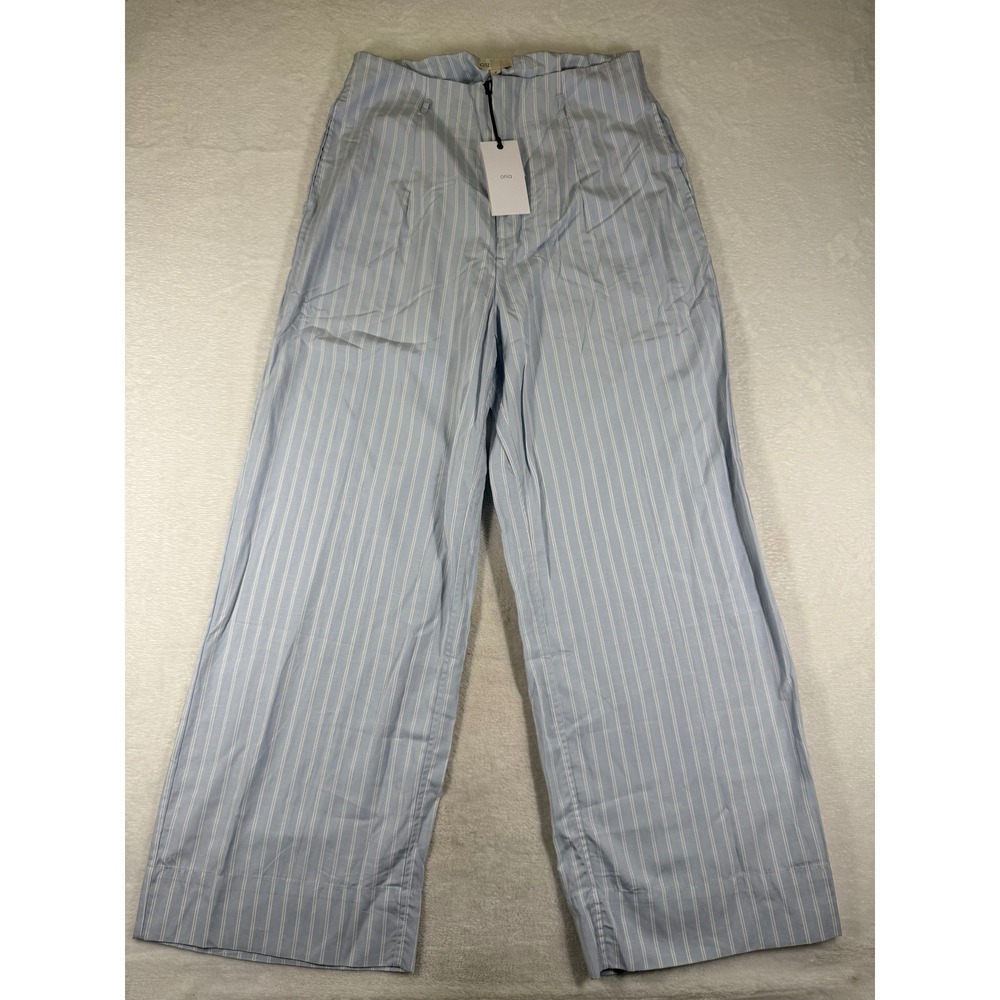 Onia Womens Light Sky Pinstripe Paperbag Trouser Wide Leg Pants Size 12 NEW